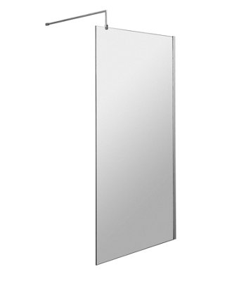 Wetroom 8mm Toughened Safety Glass Screen and Support Bar 900mm x 1850mm - Polished Chrome