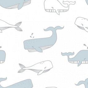 Whale Hello Wallpaper Blue And Grey