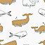 Whale Hello Wallpaper In Mustard And Grey