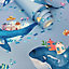 Whale Town Blue Children's Wallpaper