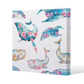 Whale with flowers (Canvas Print) / 101 x 101 x 4cm