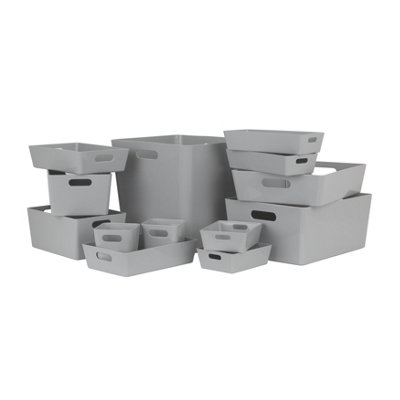 Wham 13 Piece Multisize Plastic Studio Basket Set Cool Grey (Home & Office Storage Basket)