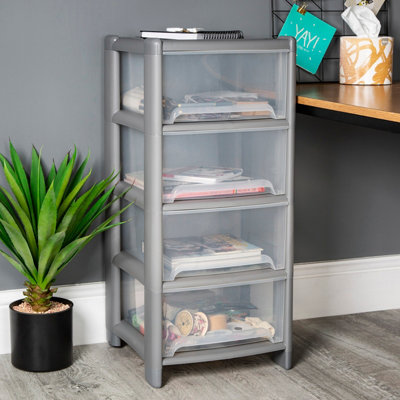 Wham 1x Deep (4 x 20L) A4 Drawers Plastic Storage Tower Unit Storage Organisation, Home Office Desktop Paper Stationary Files