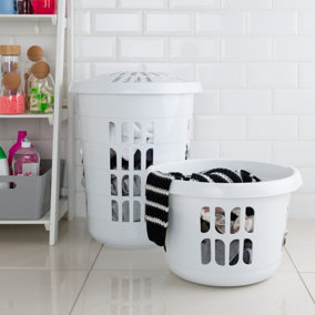 Wham 2 Piece Casa Plastic Laundry Basket & Hamper Set Ice White