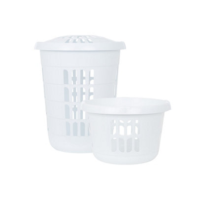 Wham 2 Piece Casa Plastic Laundry Basket & Hamper Set Ice White