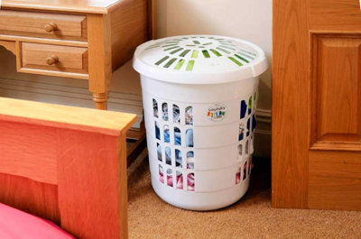 Wham 2 x Casa Plastic Deluxe Round Laundry Hamper Ice White
