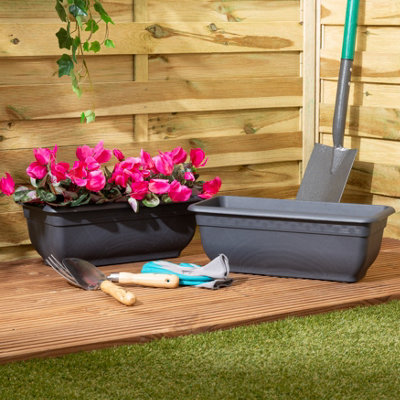 Wham 2x Bell Pot 47cm Plastic Planter Slate, Large Rectangular Garden ...