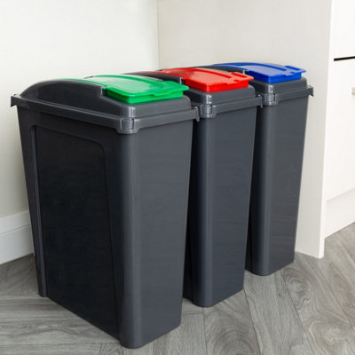 Wham 3 Piece 25L Plastic Recycle Bin Graphite/Assorted (Red/Blue/Green ...
