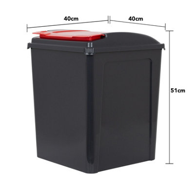 Wham 3 Piece 50L Plastic Recycle Bin Graphite/Assorted (Red/Blue/Green Lids) - 5