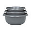 Wham 3 Piece Casa Multi-Functional Round Plastic Bowl Set Silver (28cm, 32cm & 36cm Bowls)