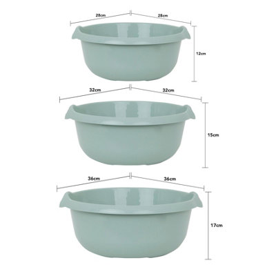 Wham 3 Piece Casa Multi-Functional Round Plastic Bowl Set Silver Sage (28cm, 32cm & 36cm Bowls)