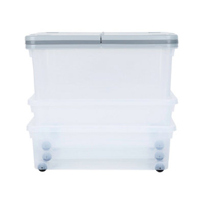 Wham 3 Piece Multisize Stackable Plastic Storage Box with Wheels ...