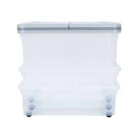 Wham 3 Piece Multisize Stackable Plastic Storage Box with Wheels & Folding Lid Clear/Cool Grey