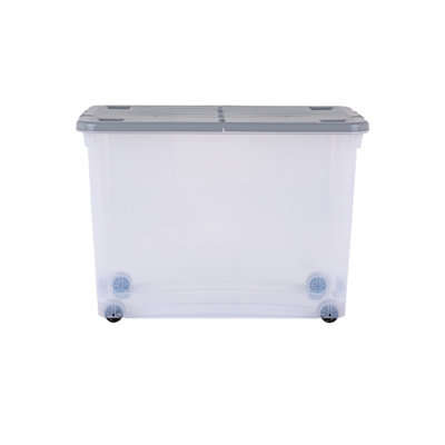 Wham 3 Piece Multisize Stackable Plastic Storage Box with Wheels & Folding Lid Clear/Cool Grey - 6