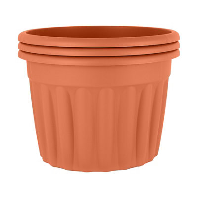 Wham 3x Vista Terracotta Plastic Planter, Round Garden Plant Pot, Extra Large Floor Pot (60cm, 69L, Pack of 3)