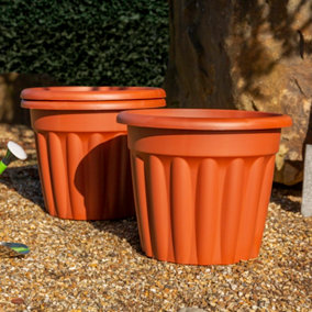 Wham 3x Vista Terracotta Plastic Planter, Round Garden Plant Pot, Large Floor Pot (50cm, 42L, Pack of 3)