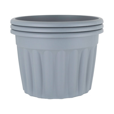 Wham 3x Vista Upcycle Grey Plastic Planter, Round Garden Plant Pot, Extra Large Floor Pot (60cm, 69L, Pack of 3)