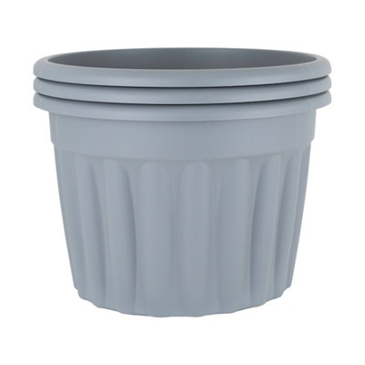 Wham 3x Vista Upcycle Grey Plastic Planter, Round Garden Plant Pot, Extra Large Floor Pot (60cm, 69L, Pack of 3)