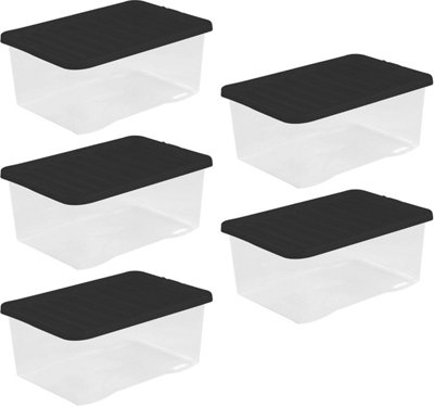 Wham 4 x Crystal 45 Liter Plastic Storage Box 60 x 40 x 25 cm - Tint Grey
