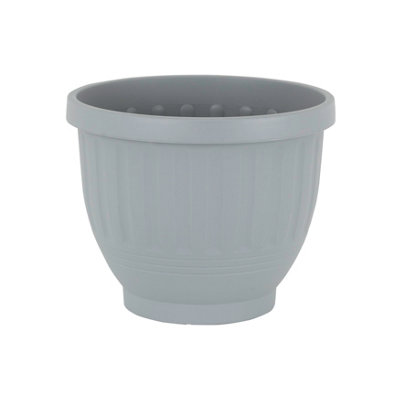 Wham 4x Etruscan Plastic Planter Soft Grey, Round Garden Plant Pot, Small Floor Pot 30.5cm Indoor/Outdoor, Made in UK