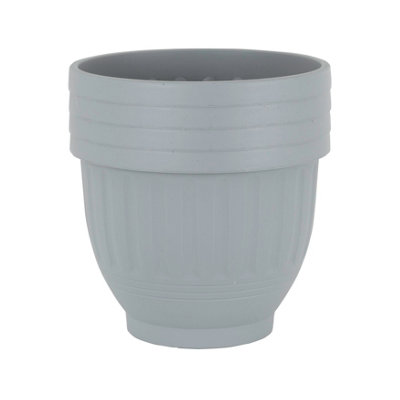 Wham 4x Etruscan Plastic Planter Soft Grey, Round Garden Plant Pot, Small Floor Pot 30.5cm Indoor/Outdoor, Made in UK