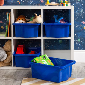 Wham 4x Stack & Store 16L Blue Plastic Storage Boxes. Home, Office, Classroom, Playroom, Toys, Books. L42 x W32 x H17cm