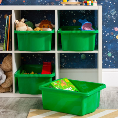 Wham 4x Stack & Store 16L Green Plastic Storage Boxes. Home, Office, Classroom, Playroom, Toys, Books. L42 x W32 x H17cm