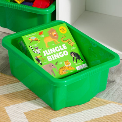 Wham 4x Stack & Store 16L Green Plastic Storage Boxes. Home, Office, Classroom, Playroom, Toys, Books. L42 x W32 x H17cm