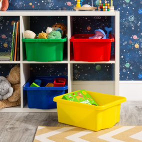Wham 4x Stack & Store 16L Mixed Colour Plastic Storage Boxes. Home, Office, Classroom, Playroom, Toys, Books. L42 x W32 x H17cm