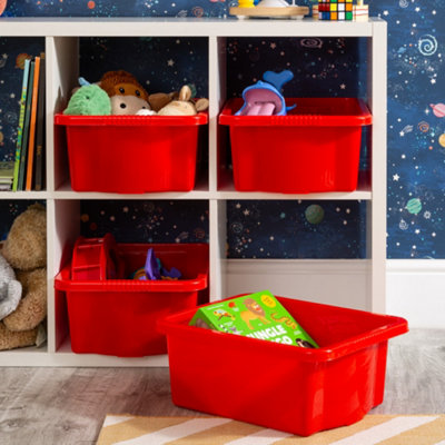 Wham 4x Stack & Store 16L Red Plastic Storage Boxes. Home, Office, Classroom, Playroom, Toys, Books. L42 x W32 x H17cm