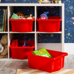 Wham 4x Stack & Store 16L Red Plastic Storage Boxes. Home, Office, Classroom, Playroom, Toys, Books. L42 x W32 x H17cm