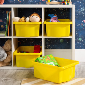 Wham 4x Stack & Store 16L Yellow Plastic Storage Boxes. Home, Office, Classroom, Playroom, Toys, Books. L42 x W32 x H17cm