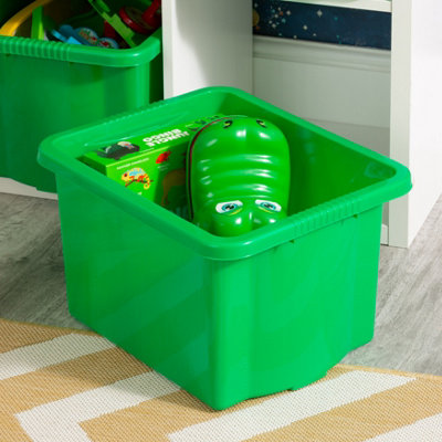 Wham 4x Stack & Store 24L Green Plastic Storage Boxes. Home, Office, Classroom, Playroom, Toys, Books. L42 x W32 x H25cm