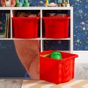 Wham 4x Stack & Store 24L Red Plastic Storage Boxes. Home, Office, Classroom, Playroom, Toys, Books. L42 x W32 x H25cm