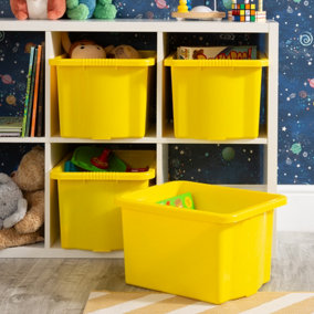 Wham 4x Stack & Store 24L Yellow Plastic Storage Boxes. Home, Office, Classroom, Playroom, Toys, Books. L42 x W32 x H25cm