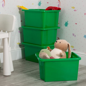 Wham 4x Stack & Store 30L Green Plastic Storage Boxes. Home, Office, Classroom, Playroom, Toys, Books. L45.5 x W35 x H25cm