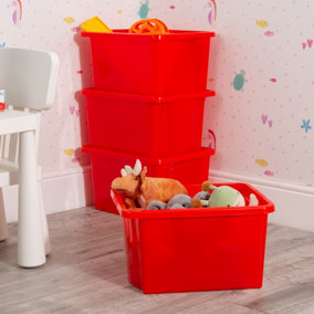 Wham 4x Stack & Store 30L Red Plastic Storage Boxes. Home, Office, Classroom, Playroom, Toys, Books. L45.5 x W35 x H25cm