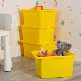 Wham 4x Stack & Store 30L Yellow Plastic Storage Boxes. Home, Office, Classroom, Playroom, Toys, Books. L45.5 x W35 x H25cm