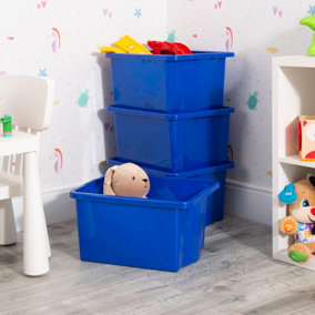 Wham 4x Stack & Store 35L Blue Plastic Storage Boxes. Home, Office, Classroom, Playroom, Toys, Books. L48 x W38 x H26cm