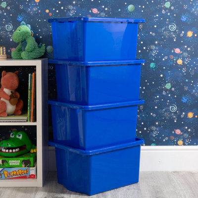 Wham 4x Stack & Store 35L Blue Plastic Storage Boxes. Home, Office ...