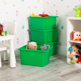 Wham 4x Stack & Store 35L Green Plastic Storage Boxes. Home, Office, Classroom, Playroom, Toys, Books. L48 x W38 x H26cm