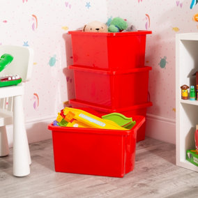 Wham 4x Stack & Store 35L Red Plastic Storage Boxes. Home, Office, Classroom, Playroom, Toys, Books. L48 x W38 x H26cm