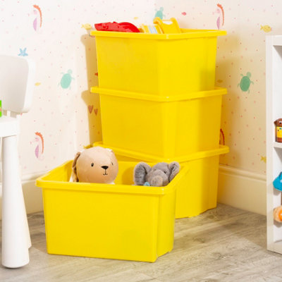 Wham 4x Stack & Store 35L Yellow Plastic Storage Boxes. Home, Office, Classroom, Playroom, Toys, Books. L48 x W38 x H26cm