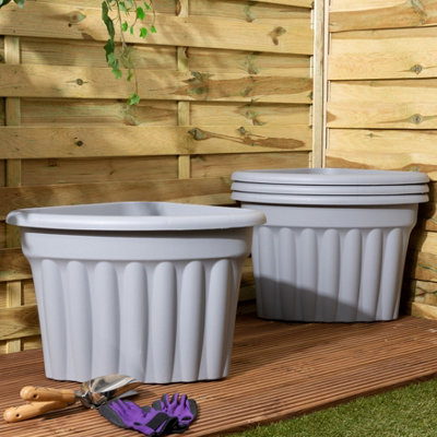 Wham 4x Vista Plastic Planter, Corner Garden Plant Pot, Large Floor Pot (49cm, 49L, Pack of 4) Made in UK (Upcycle Grey)