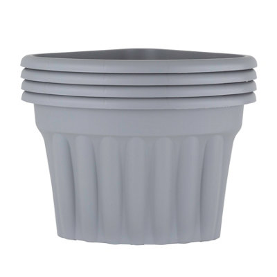 Wham 4x Vista Plastic Planter, Corner Garden Plant Pot, Large Floor Pot (49cm, 49L, Pack of 4) Made in UK (Upcycle Grey)