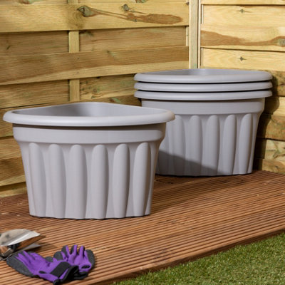 Wham 4x Vista Plastic Planter, Corner Garden Plant Pot, Medium Floor Pot (40cm, 25L, Pack of 4) Made in UK (Upcycled Grey)