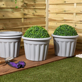 Wham 4x Vista Plastic Planter, Round Garden Plant Pot, Medium Floor Pot (40cm, 20L, Pack of 4) Made in UK (Upcycle Grey)