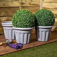 Wham 4x Vista Plastic Planter, Round Garden Plant Pot, Small Floor Pot (33cm, 12L, Pack of 4) Made in UK (Upcycle Grey)