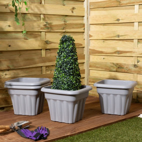 Wham 4x Vista Plastic Planter, Square Garden Plant Pot, Medium Floor Pot (40cm, 25L, Pack of 4) Made in UK (Upcycle Grey)