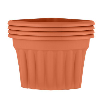 Wham 4x Vista Terracotta Plastic Planter, Corner Garden Plant Pot, Large Floor Pot (49cm, 49L, Pack of 4)
